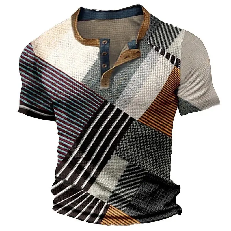 Heren T-shirts Zomer Mode Vintage T-shirt Henry Kraag 3D Print T-shirts Mannen Korte Mouw Losse Casual T-shirts Tops streetwear Kleding Voor Man 230703