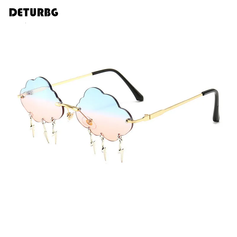 Sunglasses Frames Fashion Rimless Cloud Shape with Lightning Pendant Women Luxury Funny Sun Glasses Shades UV400 Brand Designer SG028 230704