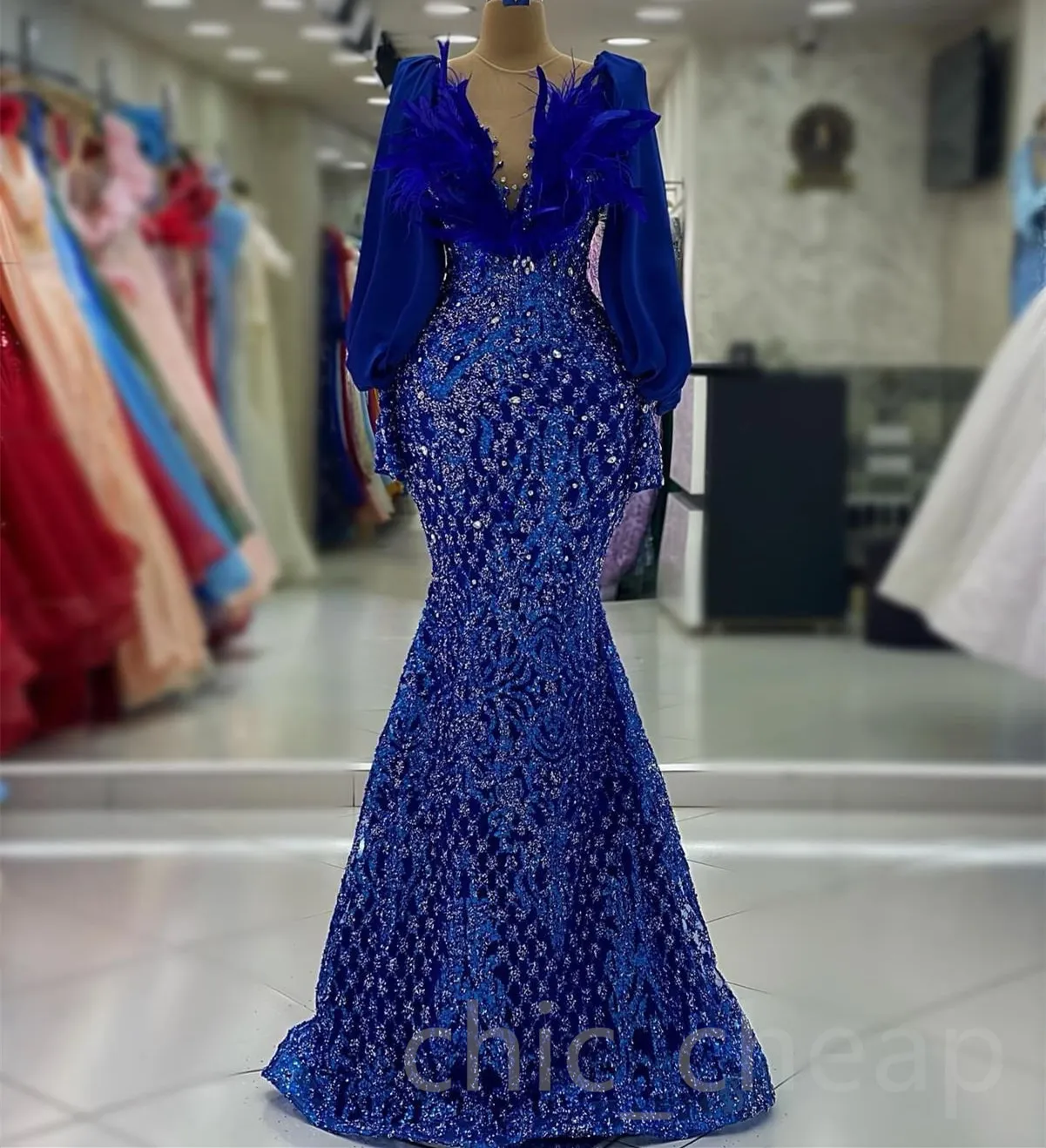 2024 Aso Ebi Royal Blue Mermaid Prom Dress with Crystals and Feather Detail  - Evening Formal Party, Second Reception, Birthday, Bridesmaid, and  Engagement Gown - Robe De Soiree ZJ689 from Dhgate Prom