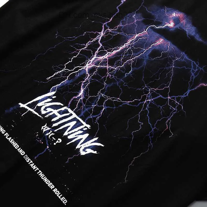 T-shirty męskie Męska koszulka hiphopowy sweter Thunder Lightning T-Shirt Harajuku Tshirts Lato z krótkim rękawem Casual Cotton Tops Tees Black Z230706