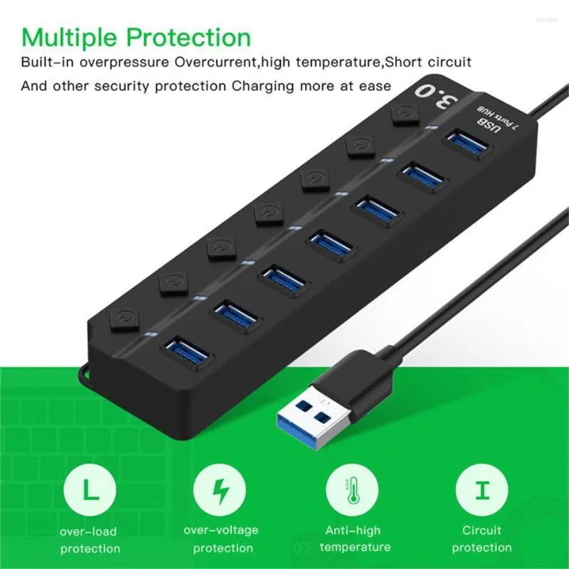 Hub 3.0 Hochgeschwindigkeits-Multi-USB-Splitter-Adapter, 7-Port-Mehrfach-Expander mit Schalter, 100 cm langes Kabel für PC-Zubehör