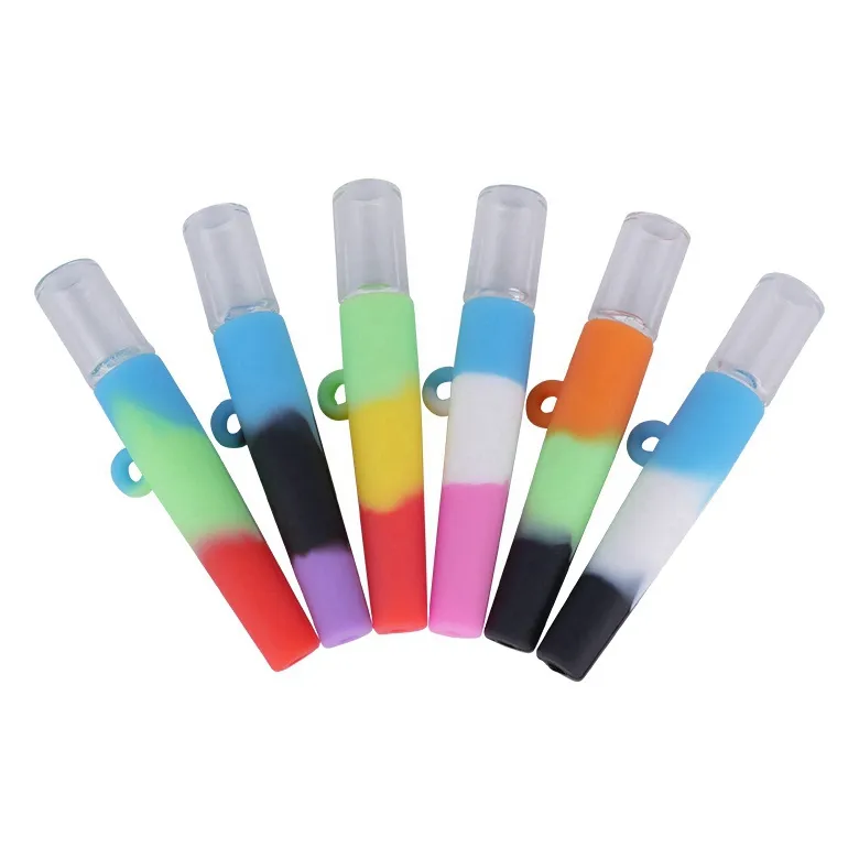 Coloré Silicone Portable Pyrex Tuyaux En Verre Épais Herbe Sèche Filtre À Tabac Catcher Dégustateur Chauve-Souris Un Frappeur Mini Pipes À Main Embouchure Conseils Pirogue Porte-Cigarette DHL