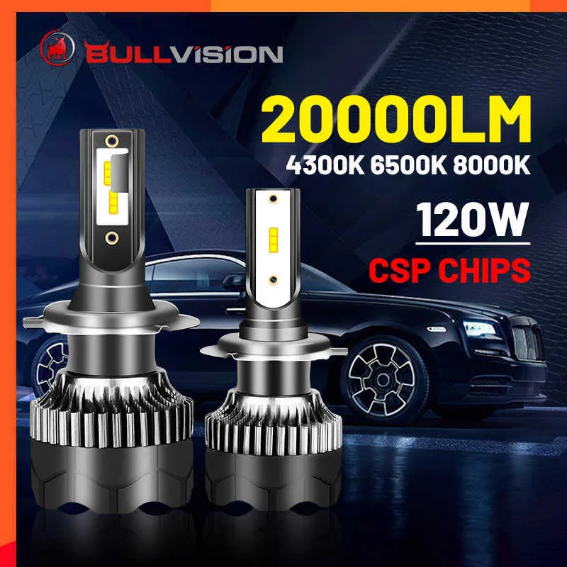 Nuovo faro LED H4 20000LM CSP Chip LED H7 H1 H11 H8 H9 9005 9006 HB3 HB4 120W 4300K 6500K 8000K PTF Lampadina fendinebbia Bullvision