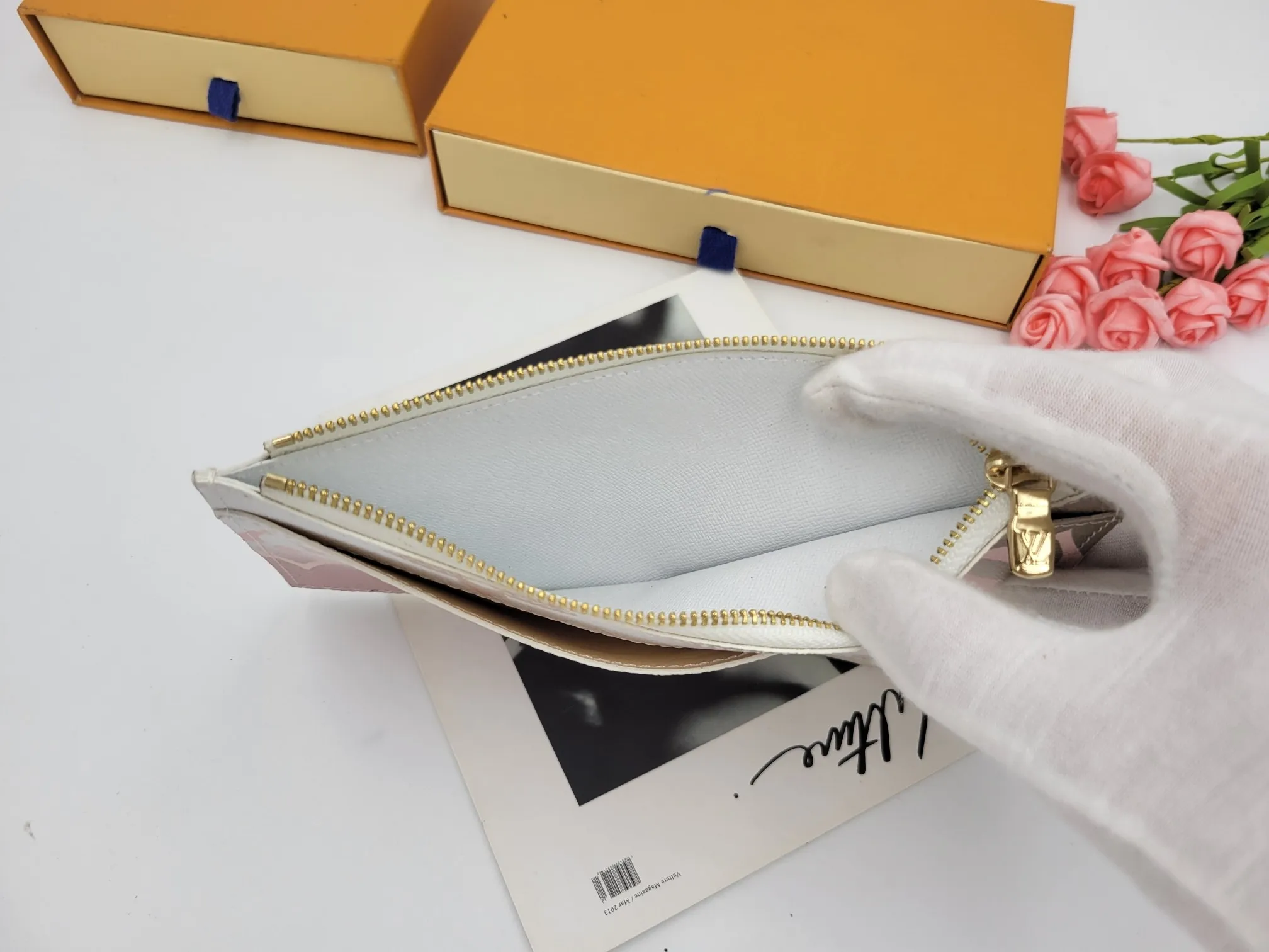 Luxury Bags Women Long Wallet Gradient White Letter Pink Leather Wallet Ladies Storage Wallets Buckle Flap Clutch Bags Zipper Pocket Coin Purses Multi Card Pocket