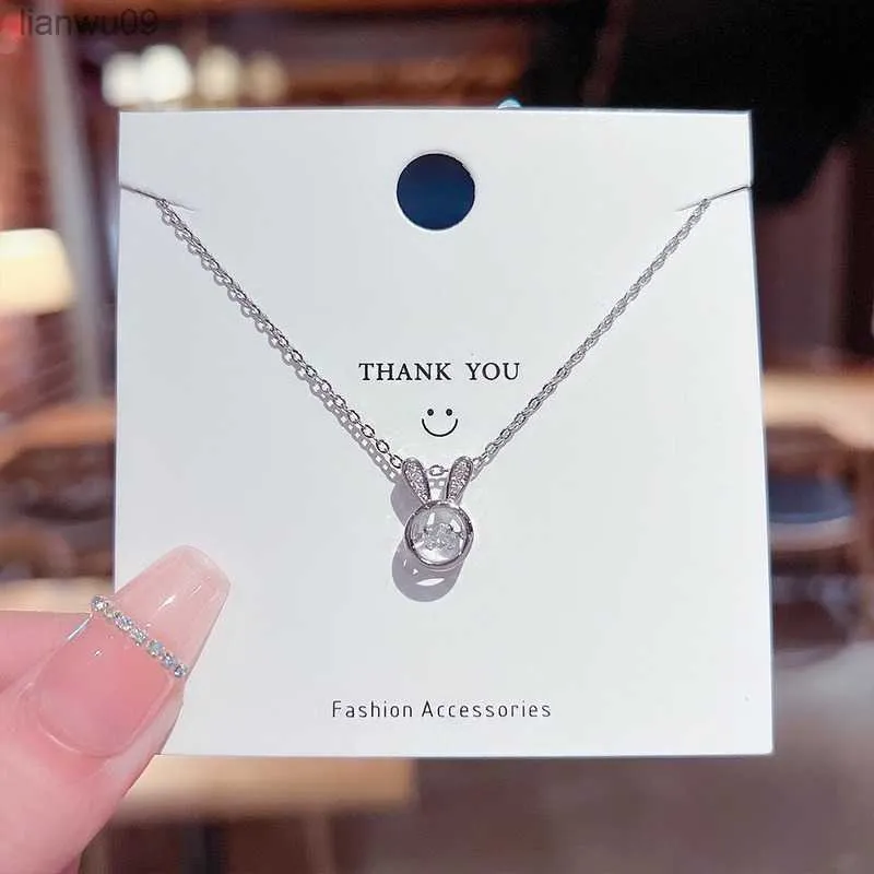 En Acier Inoxydable Mignon Lapin Pendentif Collier pour Femmes Mode De Luxe Lapin Zircone Choker Colliers Femme Bijoux Cadeaux L230704