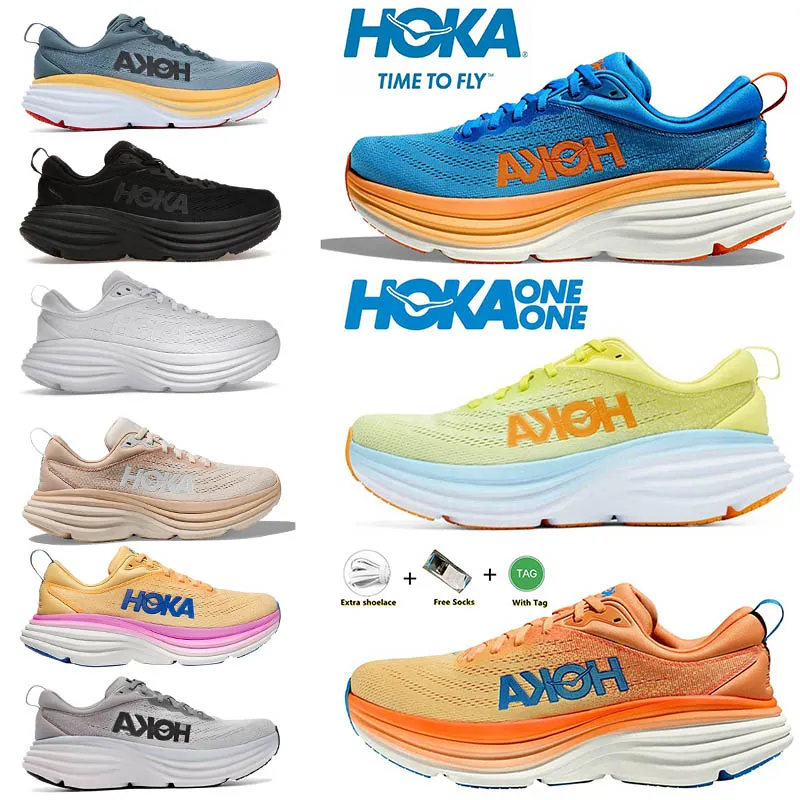 New Hoka One Bondi 8 Running Shoes Clifton 8 9 Black White Training Sneakers مصمم نساء الرجال الصيف Orange Amber Hokas Shoes Womens Free Plate Platform