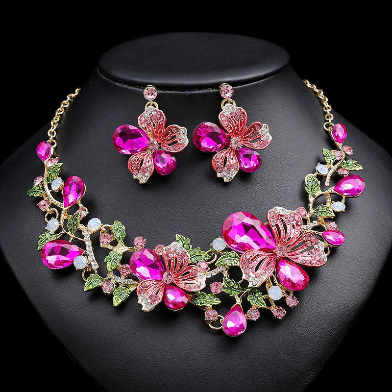 Necklace Earrings Two Piece Set of Colorful Flower Bride Advanced Design Sense Multi Color Options 230628