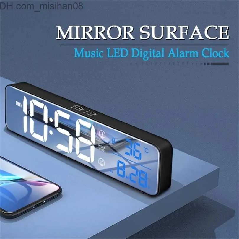 Desk Table Clocks Desk Table Clocks Music LED Digital Alarm Clock Temperature Date Display Desktop Mirror Clocks Home Table Decoration Voice Battery Z230704