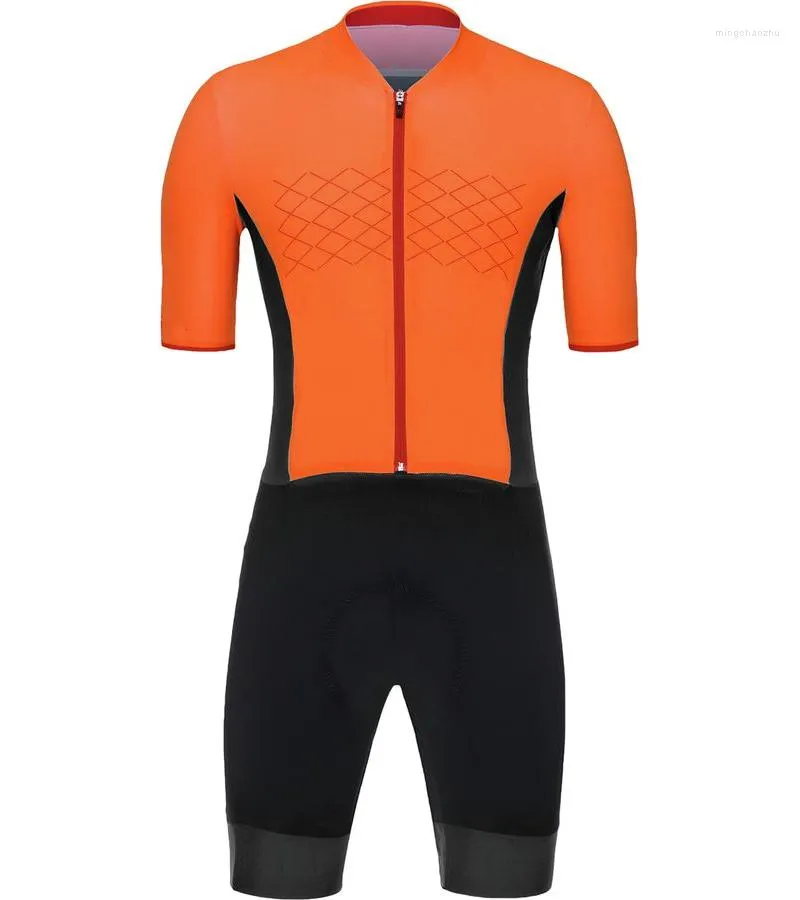 Racing Set Black Orange Pro Triathlon Suit Cykeltröja Kortärmad Cykel Weat Running Skin Speedsuit Badkläder