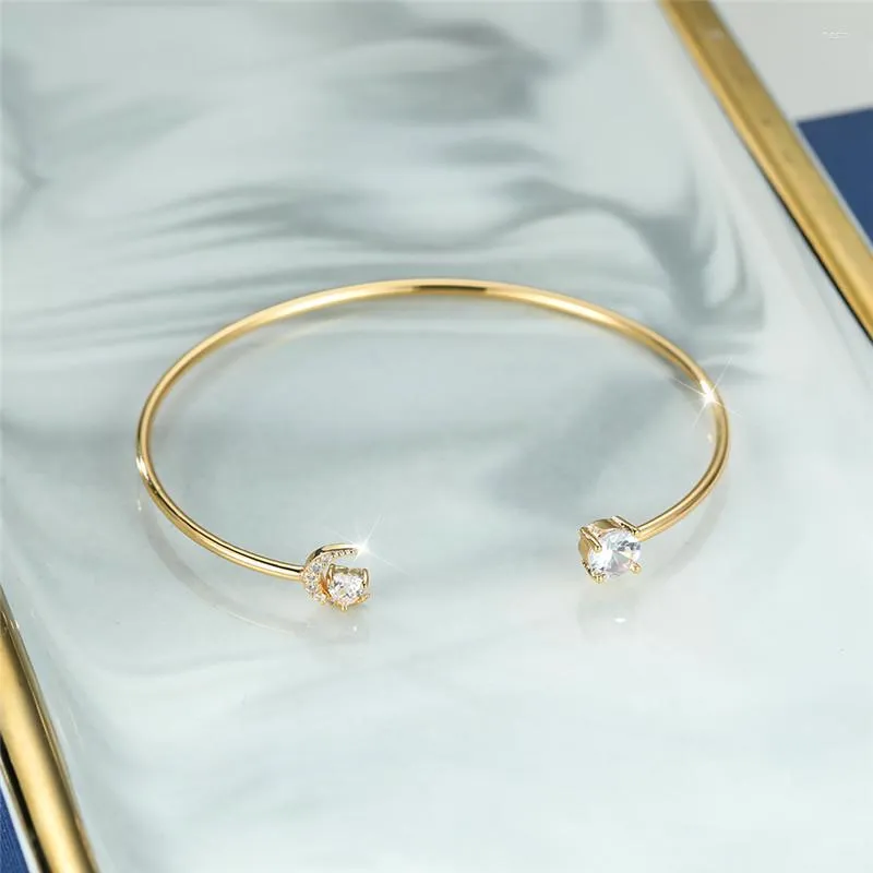 Charm Bracelets Trendy Female White Zircon Stone Bracelet Cute Gold Color Adjustable For Women Crystal Star Moon Chain