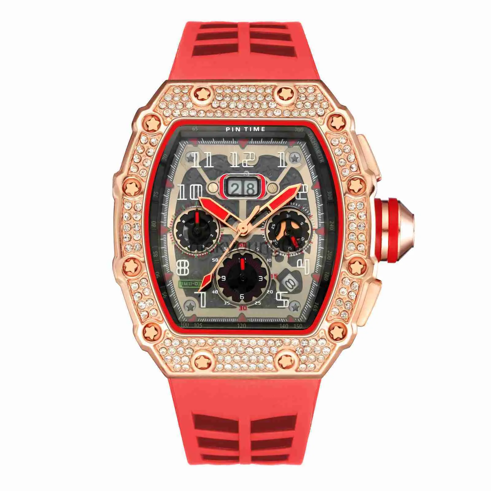 Orologi da polso PINTIME Casual Sport For Man Brand Luxury Cronografo maschile es con diamante luminoso al quarzo Sile Strap da polso 0703