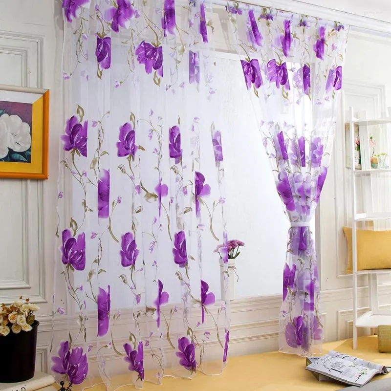 Curtain 1 Pcs Vines Leaves Tulle Door Window Drape Panel Sheer Scarf Valances Translucent Curtains Kitchen Drapes Decor