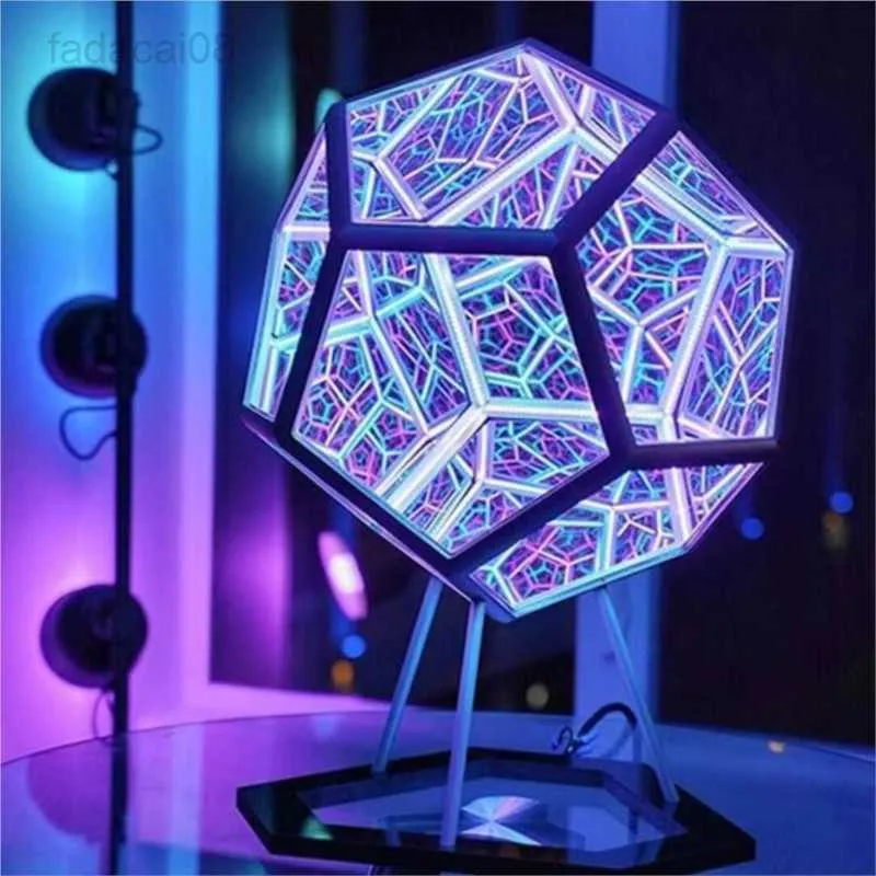 Işıklar Ihome Yaratıcı Serin Uzaktan Kumanda Projeksiyon Sonsuz Modern Minimalist Dodecahedron Gece Renk Sanat Işık Yeni 2023 HKD230704