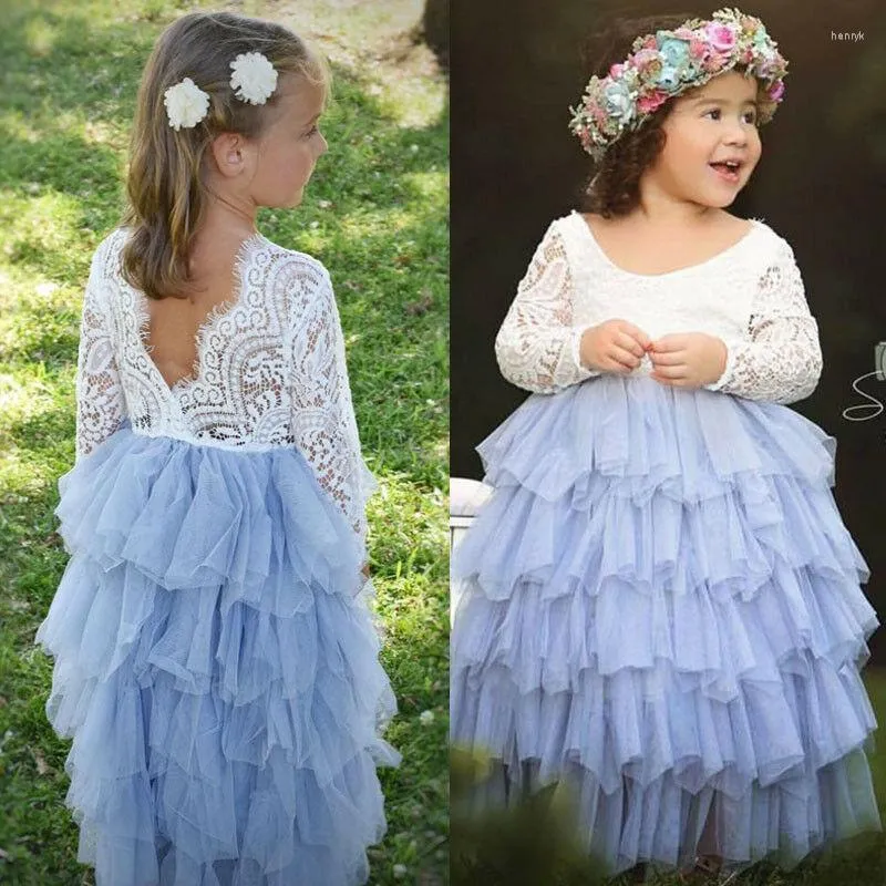 Mädchenkleider Mildsown Kind Mädchen Kleid Blume Spitze Hohl Prinzessin Tüll Party Abschlussball Formelle Brautjungfer Festzug Tutu