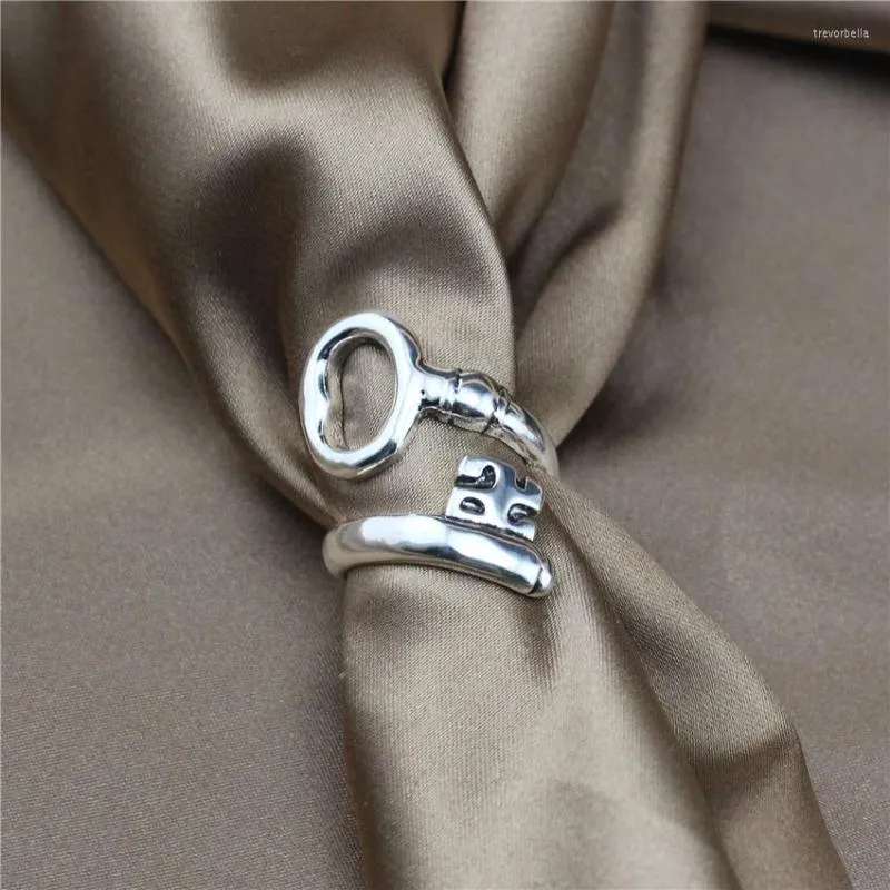 Cluster Rings ANSLOW Brand Wholesale Fashion Retro Silver Plated Key Shape Opening Size Finger Ring For Women Femme Christmas Gift LOW0088AR