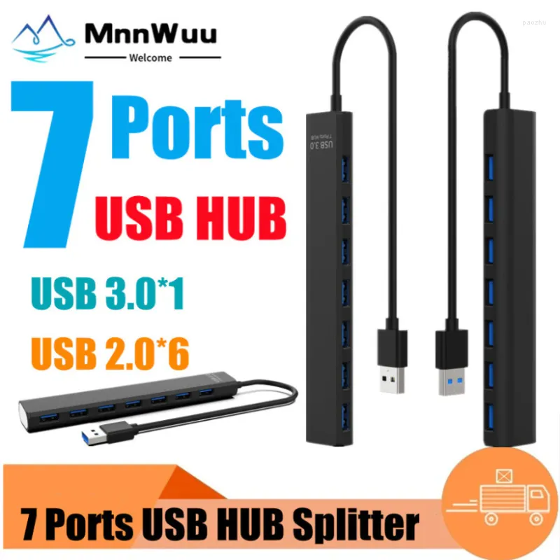 Yüksek hızlı USB HUB 2.0/3.0 yerleştirme adaptörü Multi Splitter 7 bağlantı noktası genişletici PC Bilgisayar için Taşınabilir