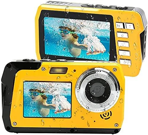 Anslutningar 2,7K undervattenskameror 48MP Vattentät videokamera kamera Dual Screen TFT visar videoinspelare Digitalkamera med ficklampa