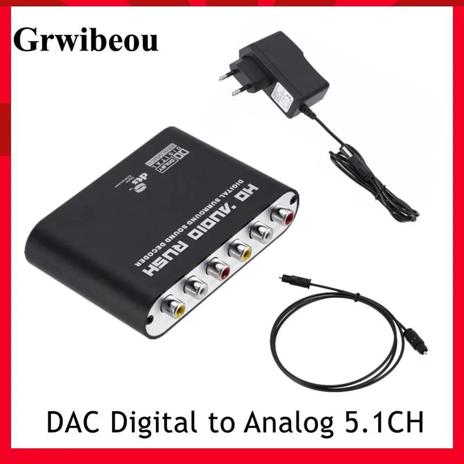 Connectoren Grwibeou Ac3 Audio Digitaal naar Analoog 5.1 Kanaals Stereo Dac Converter Optische Spdif Coaxiale Aux 3,5 mm naar 6 Rca Decoder Versterker