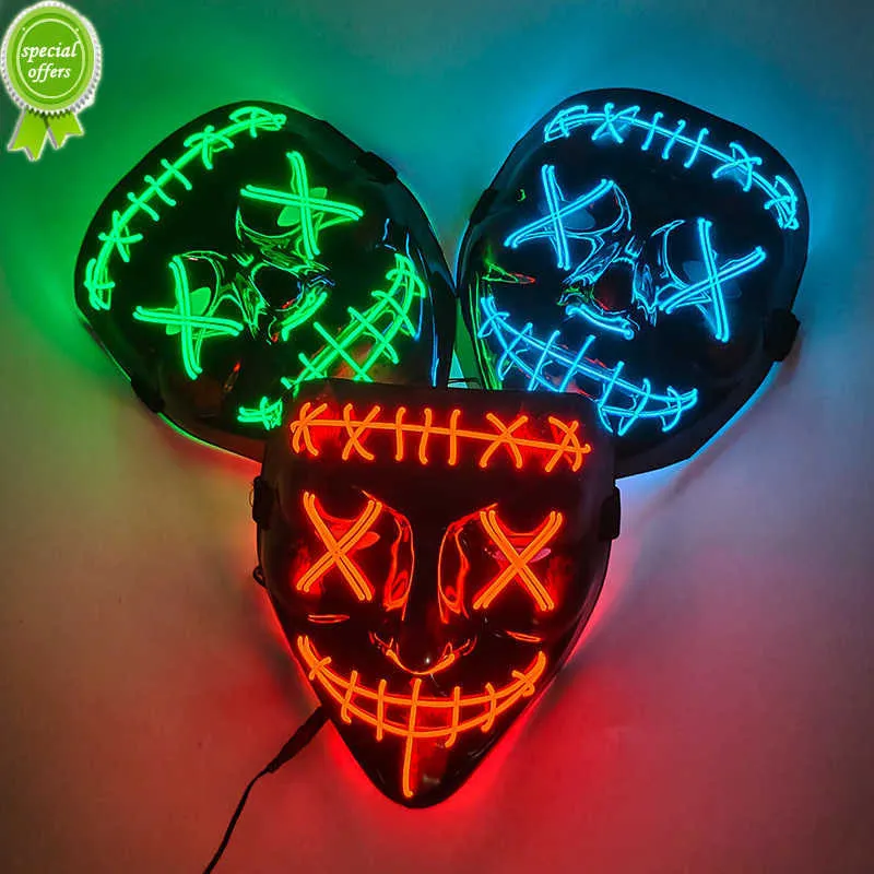 Ny lysande Neon EL Wire Party Mask Halloween Blinkande Purge Skräckmask Glödande Skräckmaskerad