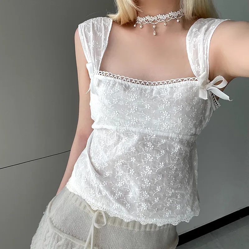 Floral Lace Double Layer a tank top with Aesthetic Side Floral Lace Double Layer a tank top with Aesthetic Side