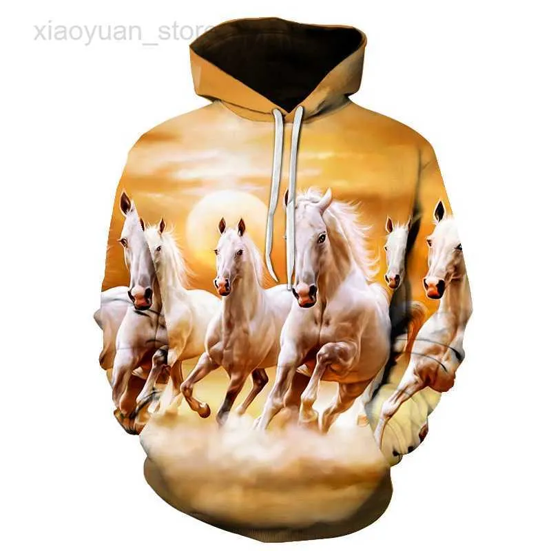 Men's Hoodies New 3D Kids Boy Girl Unisex Child Hoodies Printed Sweatshirt Horse Animal Pattern Pullover Fashion Casual Men Women Hoodie Tops HKD230704