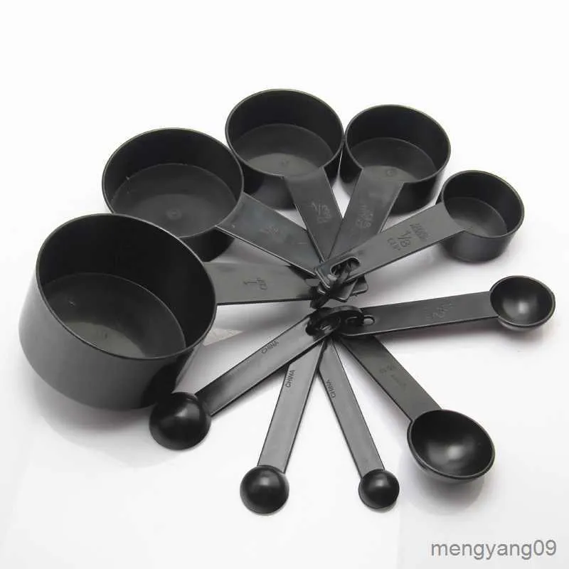 測定ツール 10 個黒プラスチック計量スプーンカップキッチンベーキングティーコーヒー調理ツール家庭用器具ツール R230704