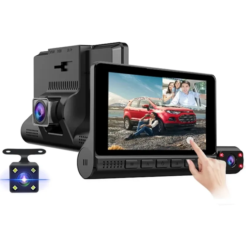 3Ch Car DVR Dashcam Driving Video Recorder 4 Inches Touch Screen 1080P Full HD 170 Degrees Wide View Angle for Front Interior Rear Recording