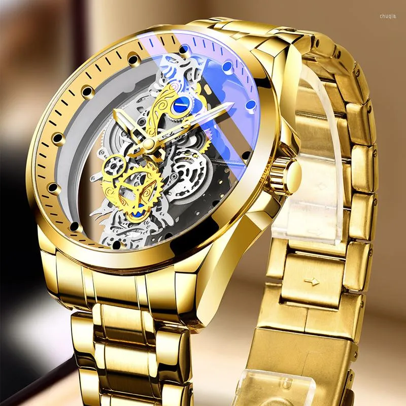 Relógios de pulso Relógios de quartzo Masculino 2023 Armação automática Dourada Retro Top Luxo Reloj Hombre