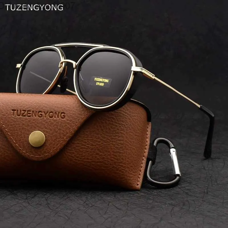 Solglasögon TUZENGYONG Gothic Steampunk Polarized Solglasögon Dam Märke Designer Vintage Herr Solglasögon UV400 Eyewear Z230705