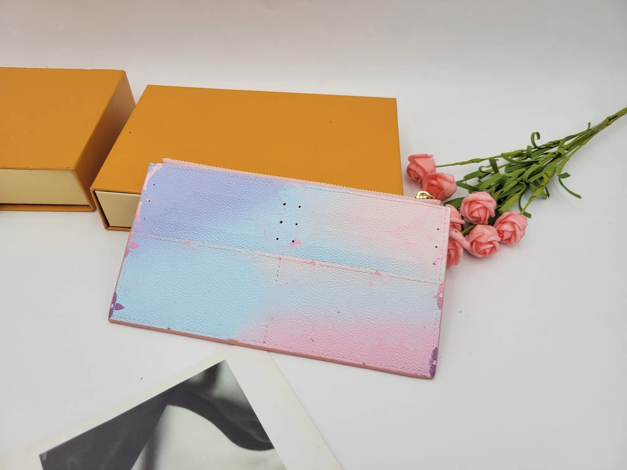 Luxury Bags Women Long Wallet Gradient White Letter Pink Leather Wallet Ladies Storage Wallets Buckle Flap Clutch Bags Zipper Pocket Coin Purses Multi Card Pocket