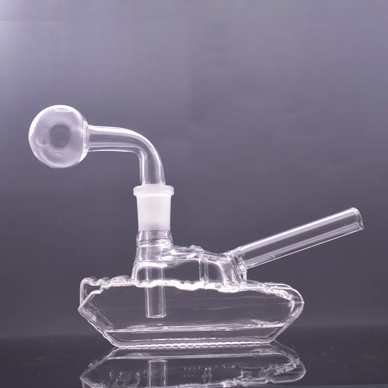 Narghilè Shisha Mini Dab Rigs Forma di serbatoio Bong di vetro inebriante Tubi d'acqua Bong di vetro unico Bong d'acqua con tubi di bruciatore a nafta in vetro da 14 mm