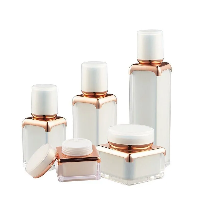 30/50g Refillable Pearl White Acrylic Square Shape Cream Jar 15/30/5050ml Lotion Pump Serum Essence Foundation Bottle Cosmetic Packagin Plbx