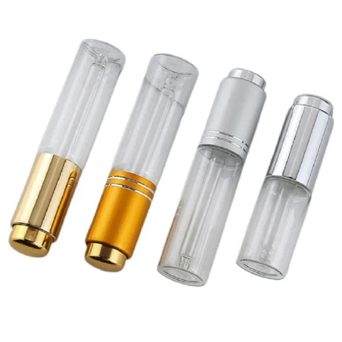 5ml 10ml 15ml 20ml Press Pipette Bottle Gold Silver Lid Empty Clear Glass Essential Oil Dropper Vials Cosmetic Refillable Container