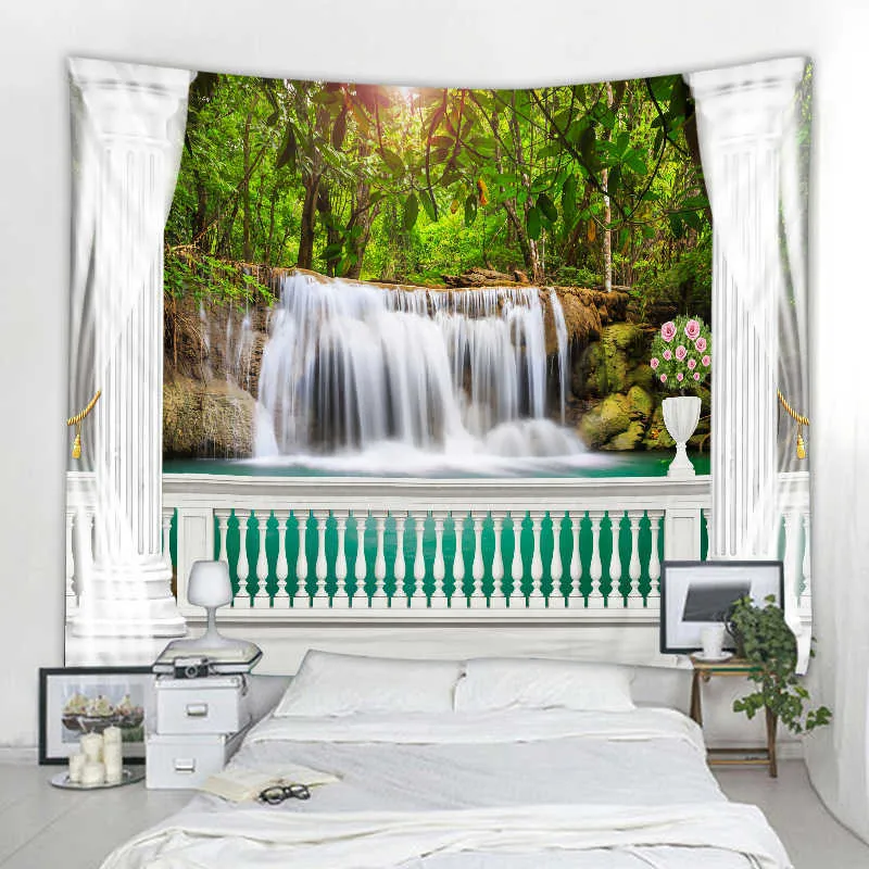 Tapisserier Natural Landsy Landscape Woods Decoration Tapestry Mandala Wall Decoration Curtain Tapestry Hippie Wall Tap