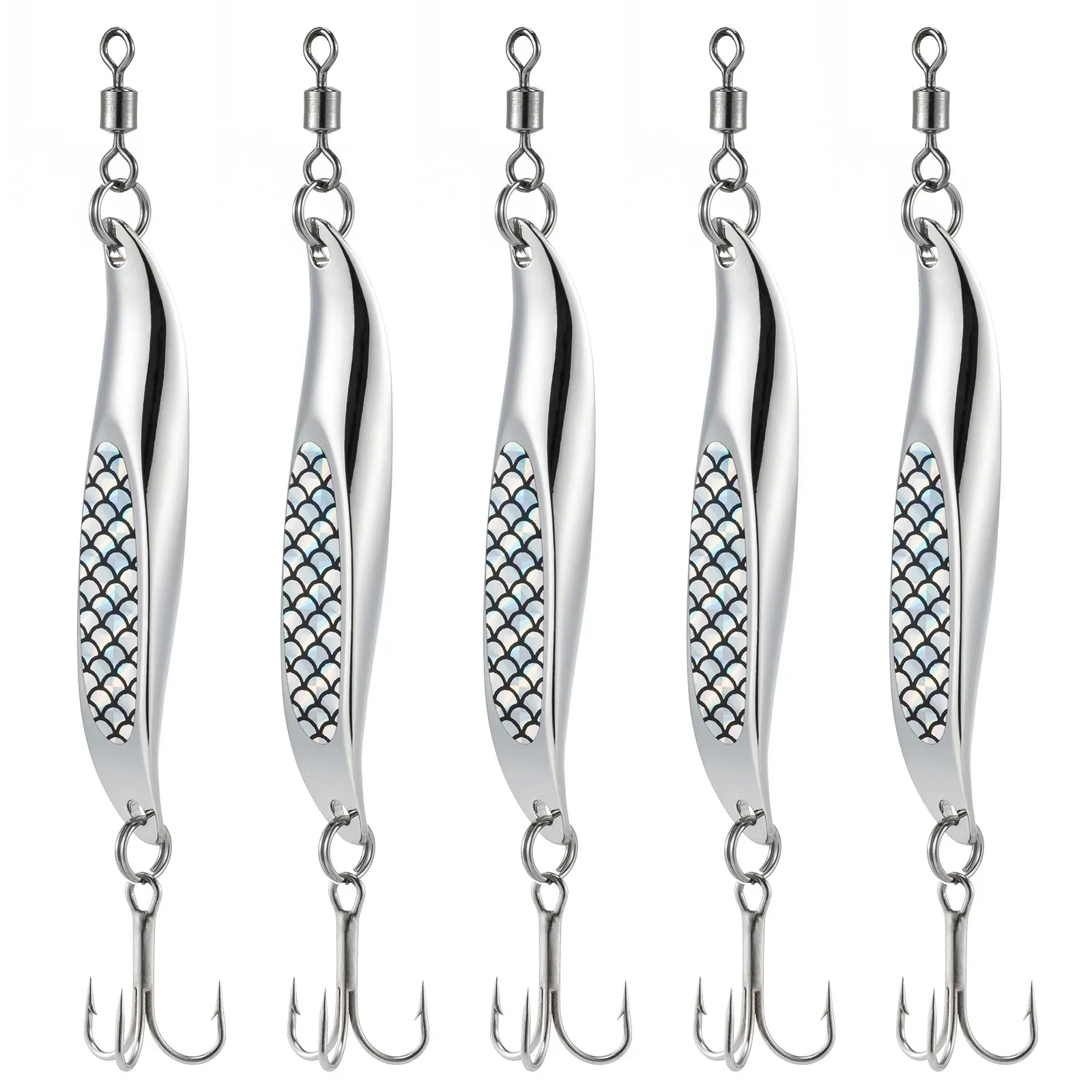 Baits Lures 5 Stück Angel-Metalllöffel mit Drehgelenk, ausbalanciert, Jigging, langer Wurf, 21 g, 28 g, Wobble, Salzwasser, Süßwasser, für Hecht, Makrele, Wels, 230704