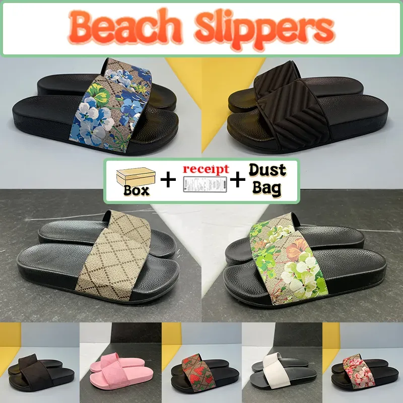 Caja con caja Hombres Mujeres Zapatillas de moda Diapositivas Zapatilla plana de verano Sandalia de goma de cuero de moda Diapositiva de playa para hombre US 5-11.5 LK 6054