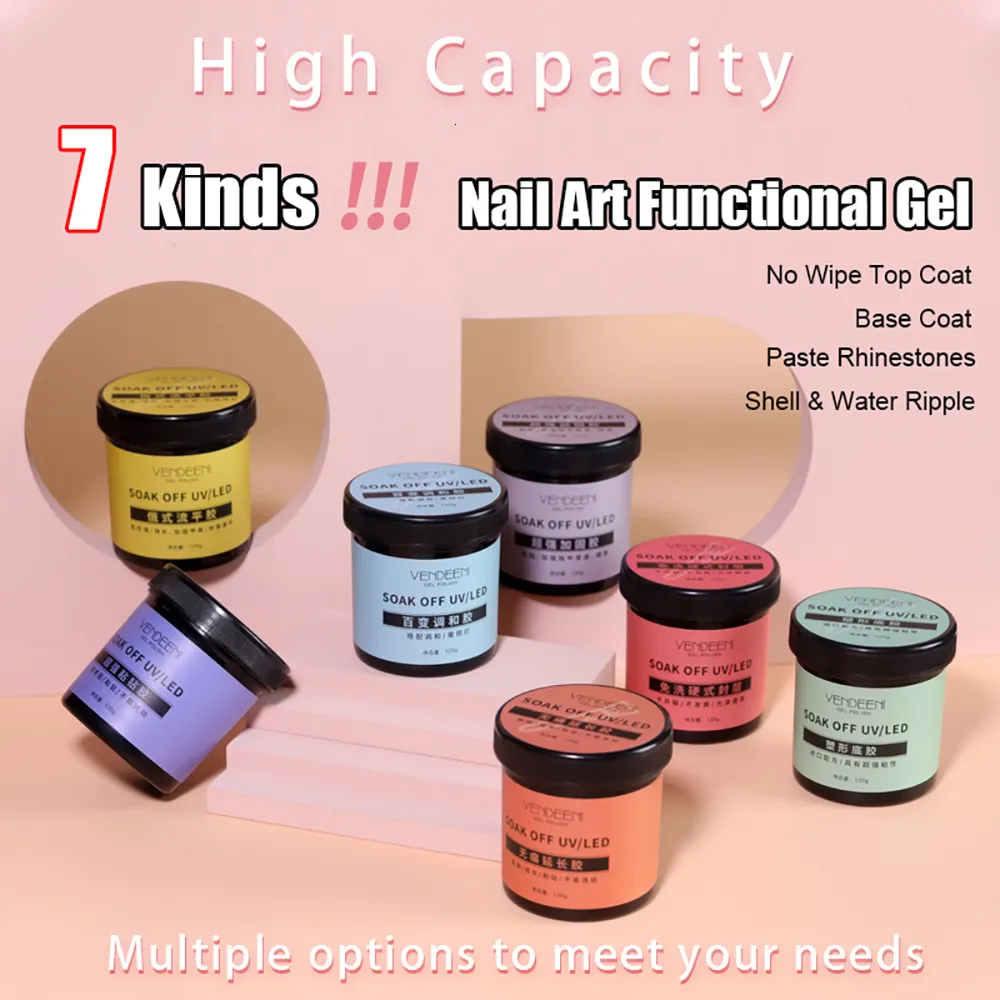 Faux Ongles Vendeeni 120g Grande Capacité Nail Art Gel Fonctionnel Base Coat No Wipe Top Nivellement Renforçant Extension Indolore 230704