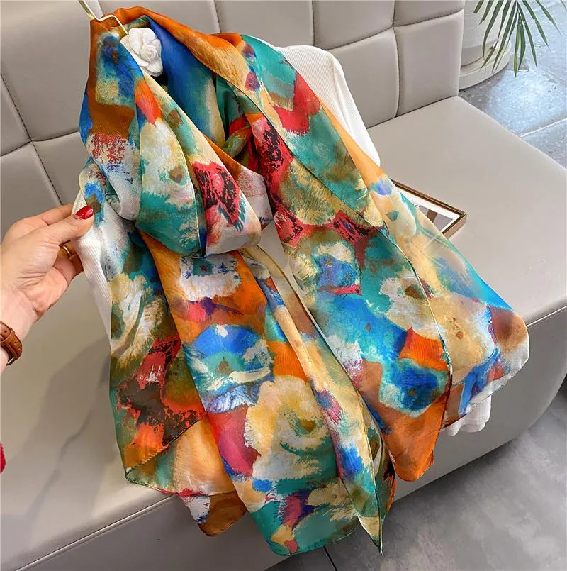 Bufandas Diseño Seda Satén Bufanda Hijab Bufanda de mujer Estampado de lujo Pashmina suave Estolas de playa de verano Foulard Diadema Neckerhcief Echarpe