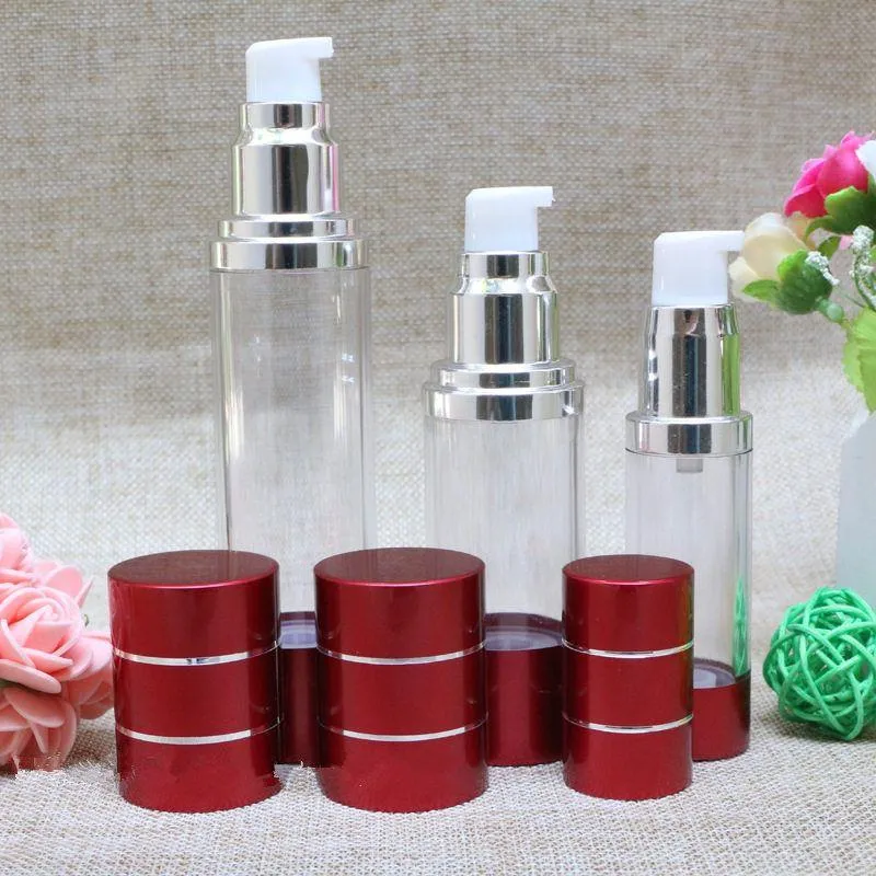 15ml 30ml 50ml Wine red Refillable Bottles with silver line Portable Airless Pump Dispenser Bottle For Travel LotionF20171965 Kcimw