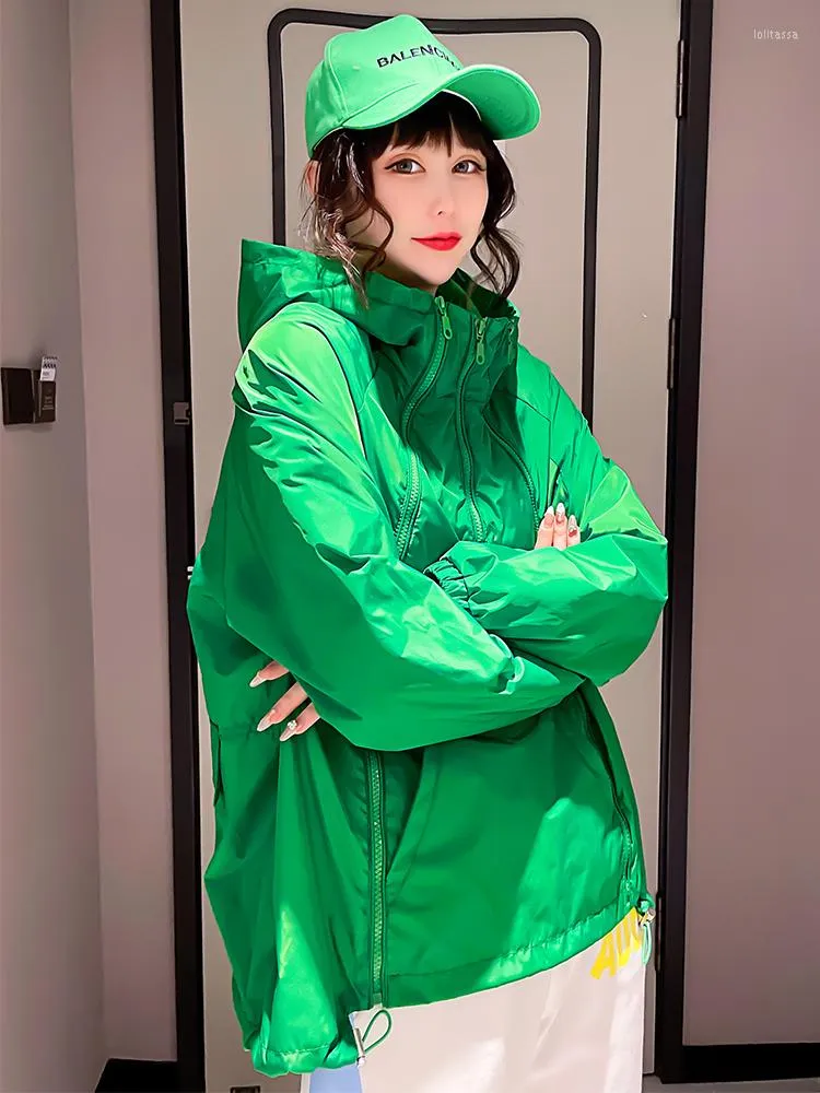 Vestes pour femmes à capuche Harajuku Hip Hop Zipper Design Jacket Coat Streetwear Casual Light Sunscreen