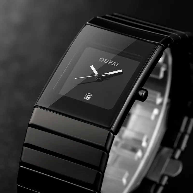 Autres montres OUPAI Old Classic Black Ceramic Rectangle Watch Men Quartz Ultra Thin Business Waterproof Square Anti Scratch Calendar 230703