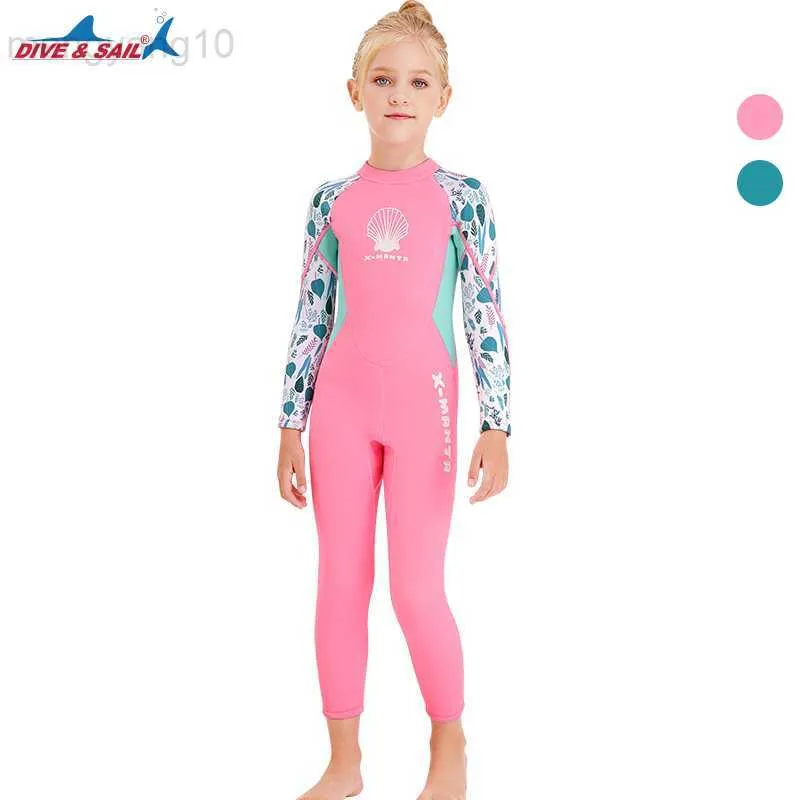 Wetsuits Drysuits Yeni denizanası neopren wetsuit çocuklar dalış takım elbise mayo kızlar uzun kolu sörf mayolar için kız mayolar için wetsuits hkd230704