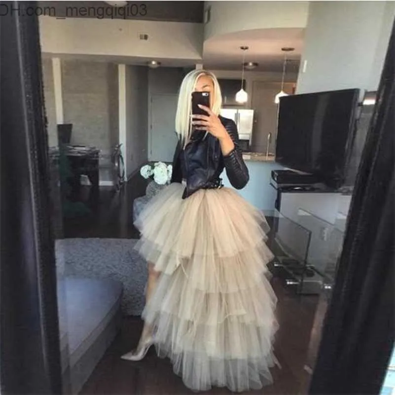 Skirts Fashion Hi Low Tiered Tulle Skirts Women Ruffle Extra Puffy Zipper Waistline Long Party Skirts Custom Made Z230707