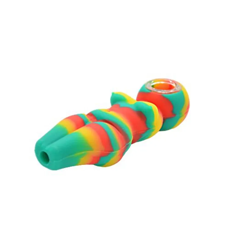 Portable 4.1 pouces Sexy femme silicone pipe à fumer avec bol en verre incassable recycleur Dab Rig conduites d'eau