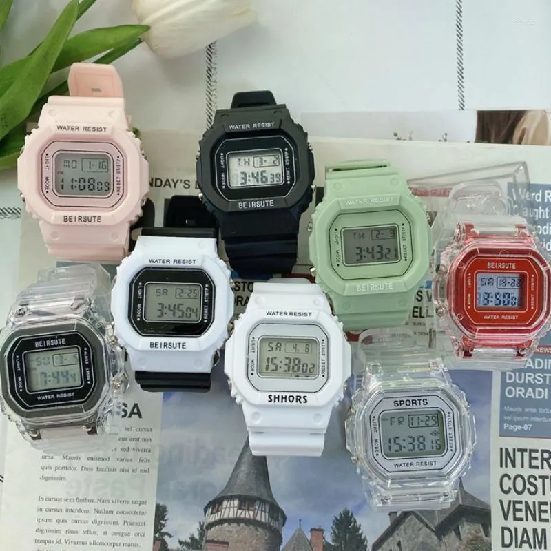 Wristwatches Digital Square Women Men Watches Sports Silicone Electronic Wrist Clock Kids Watch Clocks Drop