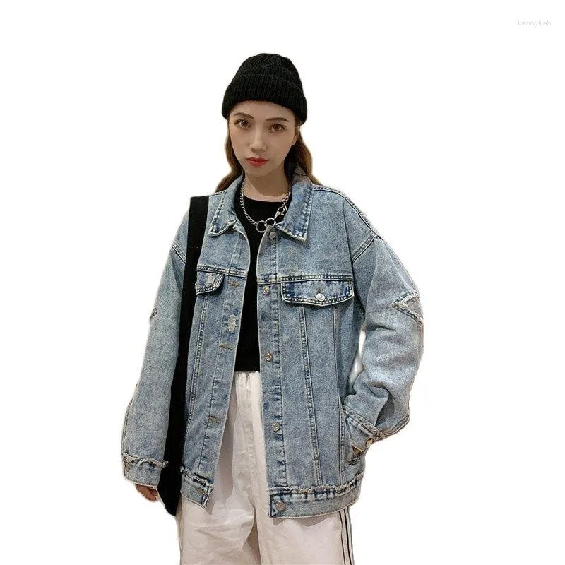 Женские куртки 2023 Весенняя корейская версия свободная подгонка сетка красная джинсовая куртка