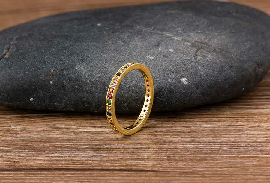 Colorful Eternity Band Ring - Thin CZ Stackable Ring, Rainbow Wedding ...