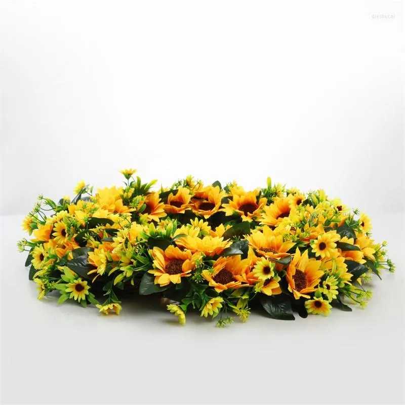 Fleurs décoratives 40 cm Tournesol Artificiel Guirlande Guirlande Rotin Fête De Mariage Faux Fleur Porte Balcon Décoration D'été Ferme