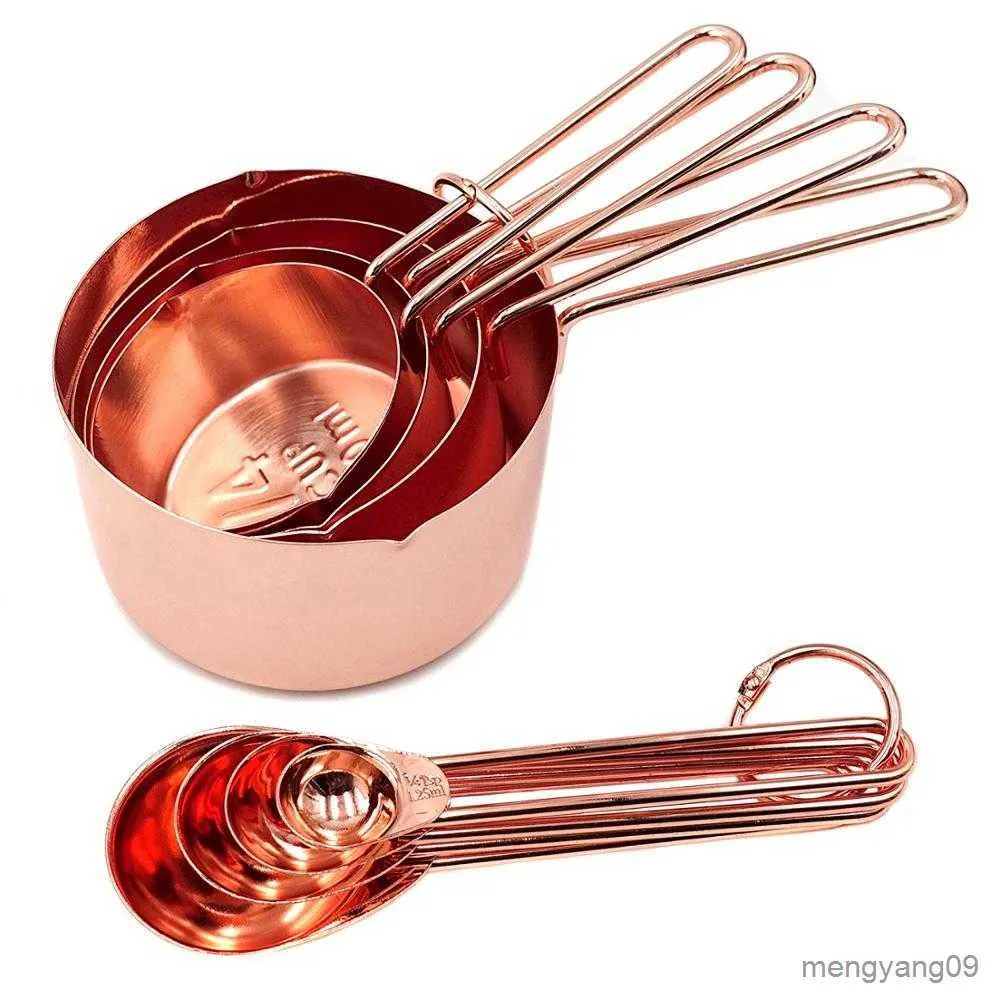 Mätverktyg Rose Gold Rostfritt Mätskedar Set Bakning Te Kaffe Sked Mätverktyg Mätkopp Kökstillbehör R230704