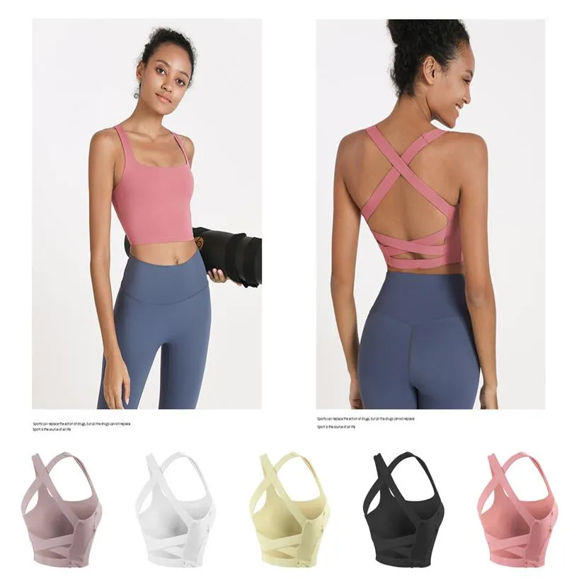 Lu Sports Women Coverage Complete Sexy Crisscross Fitness Bra Yoga Vest مع منصة الصدر لليوغا الجري الرياضية الرياضية TOPS270Z